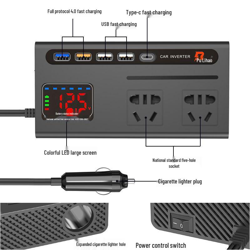 Universal Car Inverter 12V/24V to 220V Power Socket for Sedan/Truck Charging