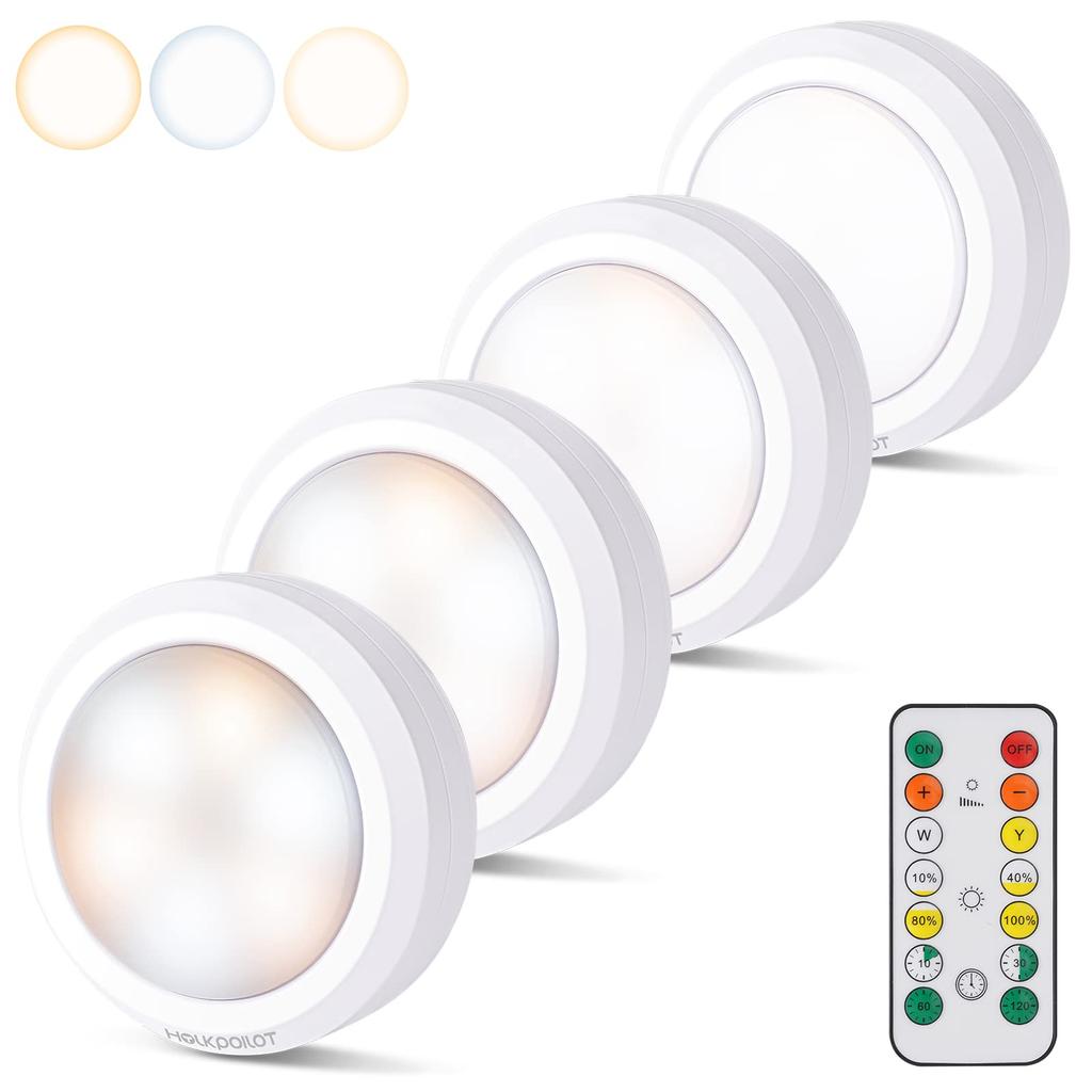 HOLKPOILOT 4-Piece LED Kitchen Light, Model HP1001, Adjustable Brightness, Daylight, Warm White, and Automatic Off Timer, Remote Control Included,