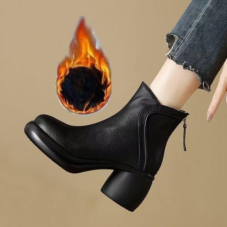Soft-soled High-heeled Short Boots, Autumn-winter Boots, Retro Single Shoes, Padded Women's Shoes