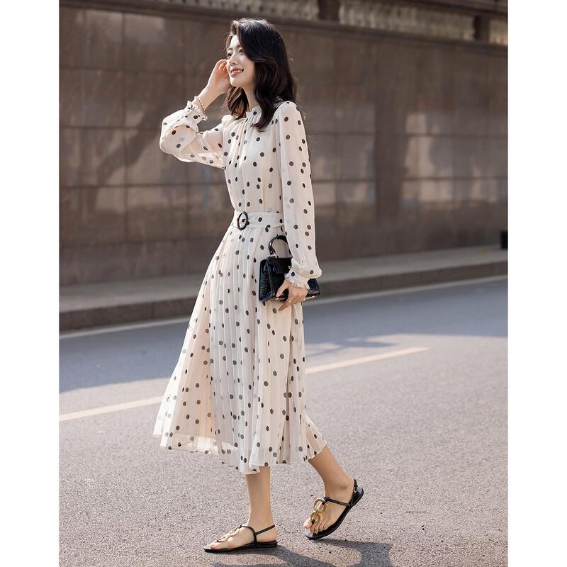 Rochie Midi Elegantă Retro cu Buline și Falduri, Linie A