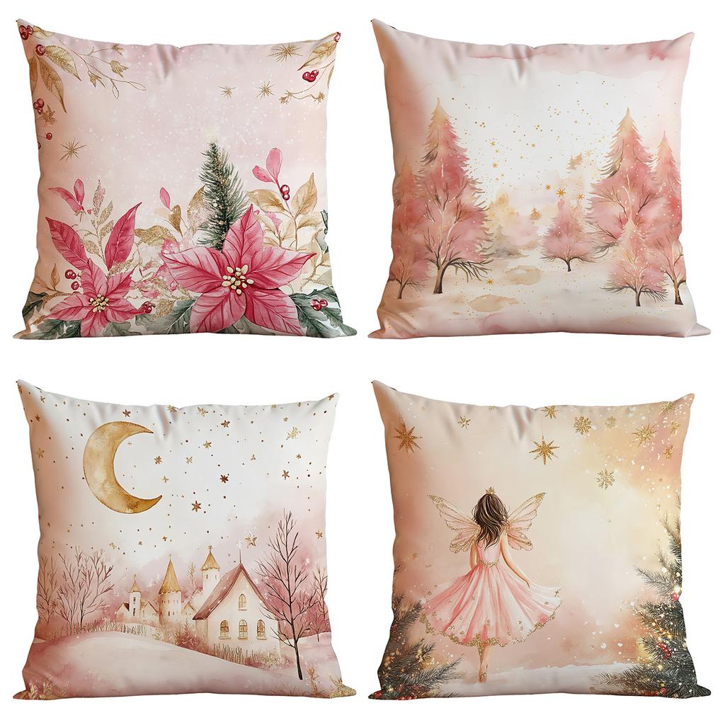 New Christmas Pillowcase Pink and Gold Fantasy Christmas Holiday Home Sofa Decoration Pillow Cushion