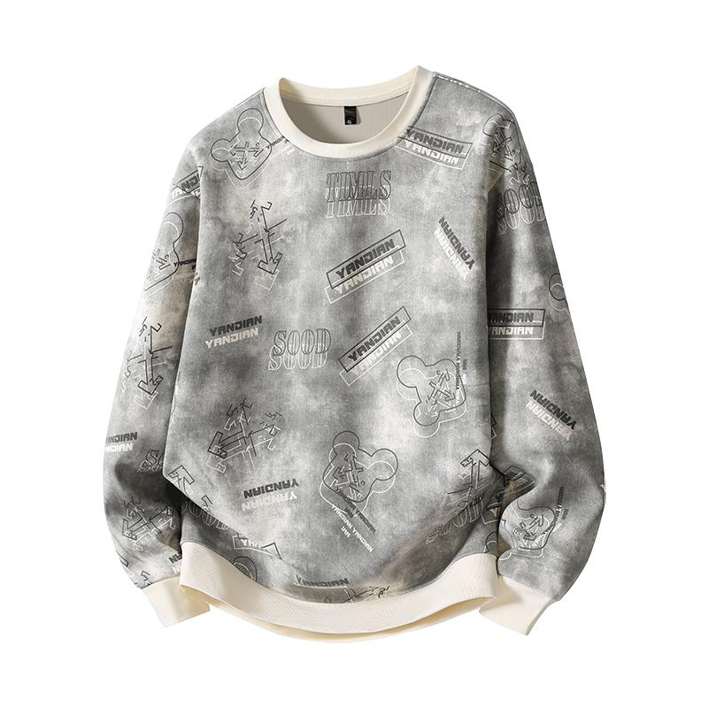 Rundhals-Sweatshirt Langarm-Basisshirt Locker Bedrucktes Langarm-Freizeitoberteil