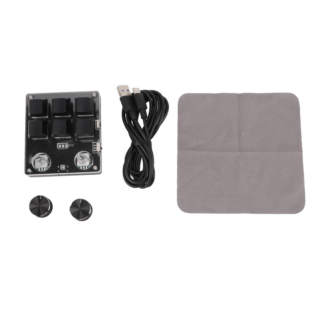 USB Mini 6 Key Keypad with 2 Knob Red Switch Programmable Custom Mini Macro One Handed One Handed Keypad Keypad for Game