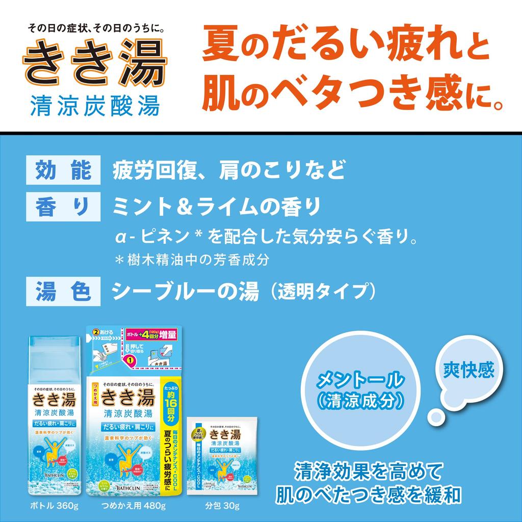 Kikiyu Carbonated Bath Refreshing Mint Lime Sea Blue 360g Additives, & Scent, (Clear Type), (x 1) [Quasi-drug]