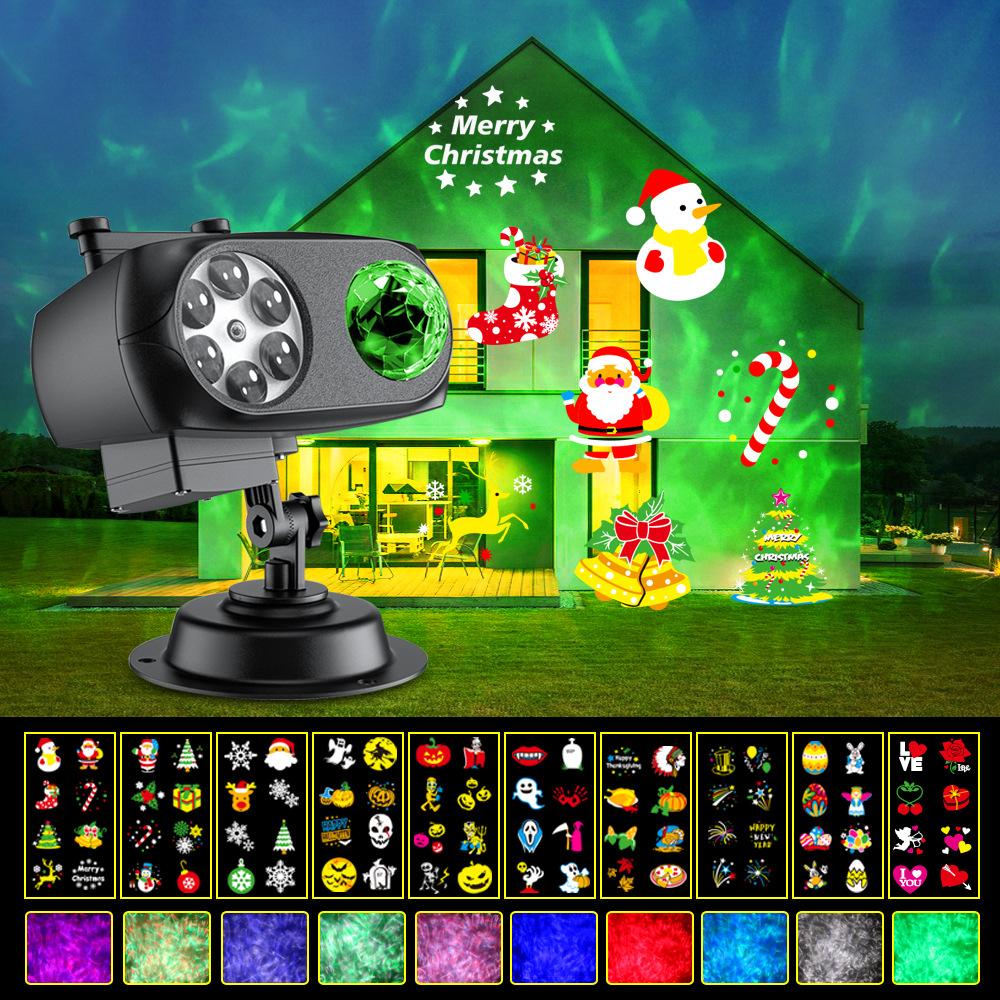 Świąteczny Projektor Światła Halloweenowego Zewnętrzny Wodoodporny Lampa Śnieżynka 3D Fala Oceaniczna Wbijana Karta z 8 Wzorami na Imprezę Świąteczną Ogród Podwórko Dekoracja Świąteczna
