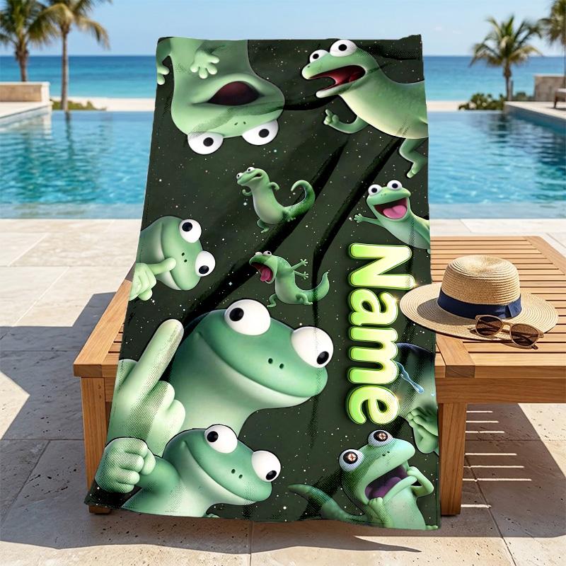 Custom Name Frog Party Stylish printed beach towel,a quick-drying, absorbent mat suitable for the beach, pool, gym, and travel fans gift