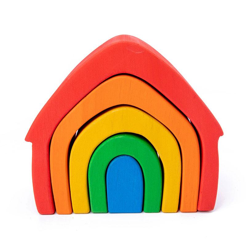 Montessori Rainbow Building Block Solid Wood Educational Toy Rainbow Forest Castle Puppet Creative Puzzle Educational Toy To Kid