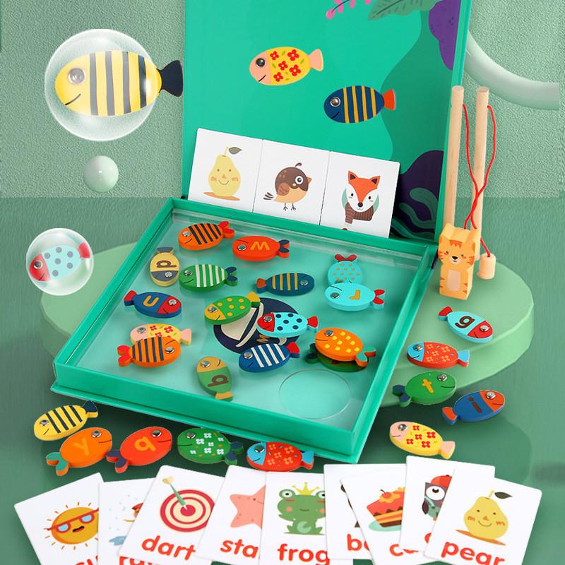 Fishing Wooden Magnetic Puzzle Toys For Childrens Educational Matching Word