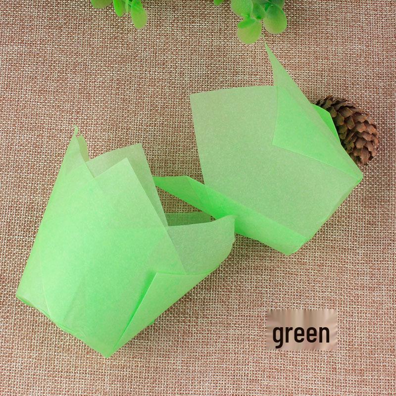 High-Temperature Resistant Solid Color Tulip Baking Cups - Oil-Proof Dessert Liners
