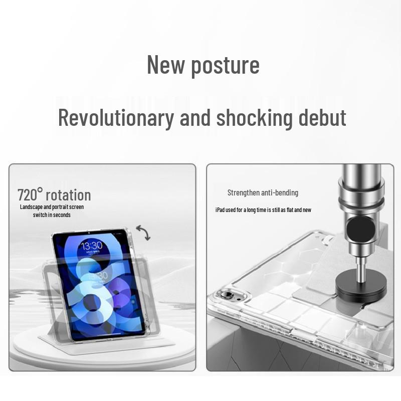 High-Transparency Rotating Protective Case for Apple, Huawei, Xiaomi Tablets - IPad Tri-Fold, Anti-Bend Design