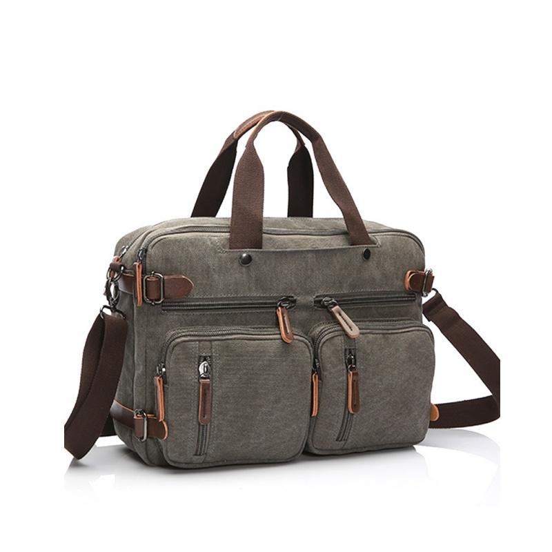 Retro forretningskoffert for menn Enkel ensfarget Crossbody-veske Fritidsreiseveske Multifunksjonell lerretsveske Kan håndholdt enkel og dobbel skulder