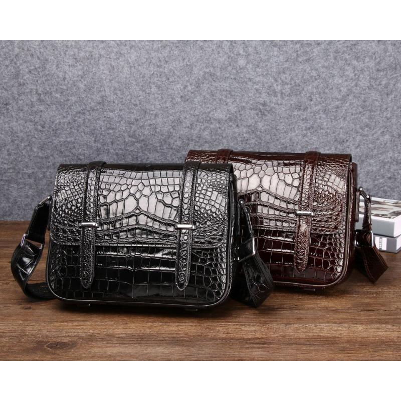 Men's Cambridge Bag, Crocodile Belly Texture Leather Men's Bag, Casual Business Leather Single-shoulder Crossbody Bag, Light Luxury and Retro