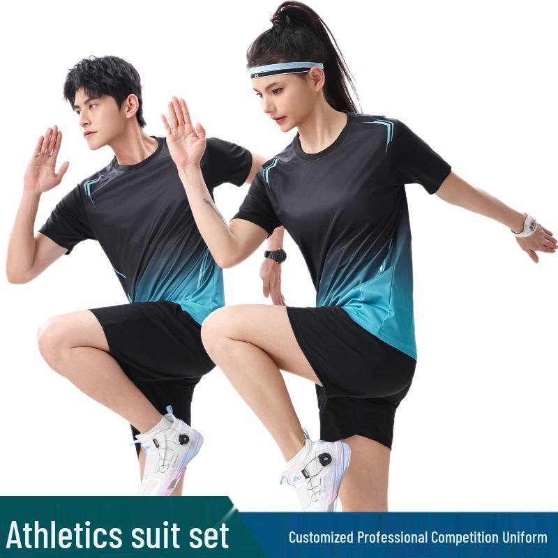 Unisex Quick-Dry Sports Suit: Breathable Short-Sleeve Set for Runners with Customizable Team Numbers