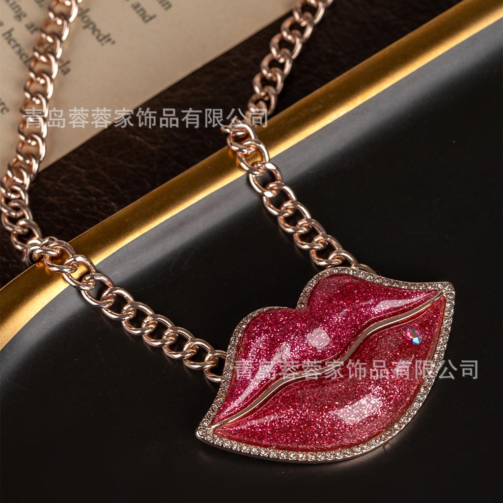 Hot Return Unique Product Sexy Red Lip Necklace Vintage Light Luxury Niche High-end Feeling