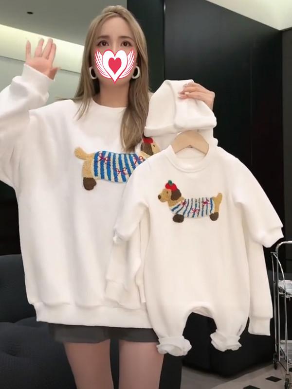 Dachshund Embroidery Parent-Child Sweatshirt - Cozy, Loose Korean Style for Autumn/Winter