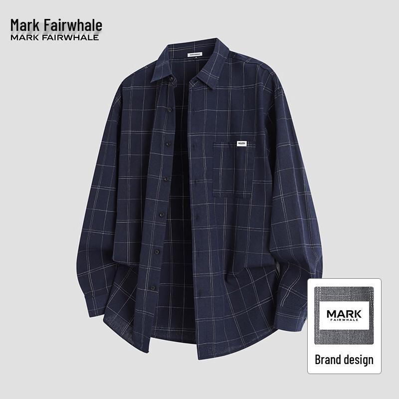 Mark Huafei Men s American Retro Plaid Long Sleeve Shirt XL