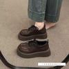 British style big head small leather shoes women's autumn black lace-up loafers retro single shoes