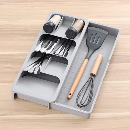 KR KITCHENRAKU Cutlery Case with Drawer, Cutlery Storage Box, Dish Tray, Extendable, Kitchen Storage Case, Small Item Storage, Kitchen Tools (Type 2)