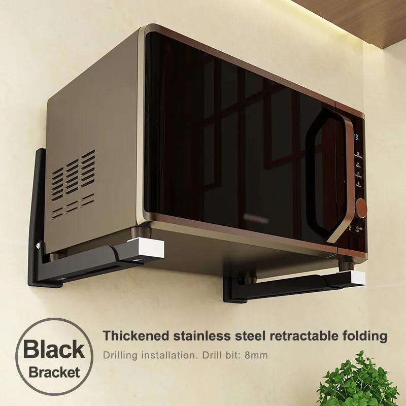 Stainless Steel Microwave Oven Rack Foldable Oven Shelf Retractable Kitchen Accessories Storage Rack Wall-Mounted Oven Rack