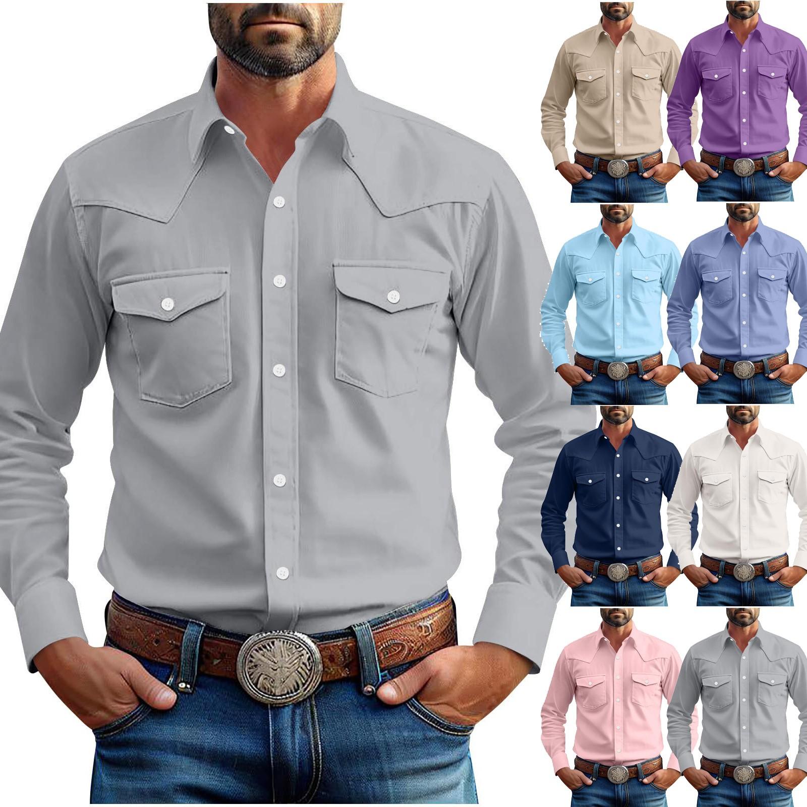 

Men s Loose Classic Lapel Multi-pocket Industrial Work Shirt Top L