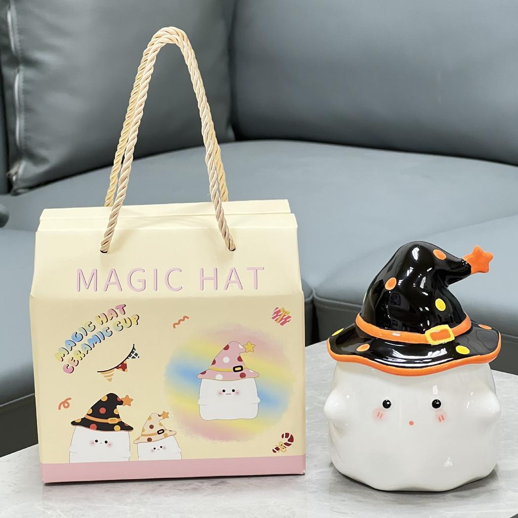 Hochwertiger Becher, süßer Wasserbecher mit Deckel, Souvenir, Mädchen, kreatives Geburtstagsgeschenk, Cartoon-Geister-Keramiktasse