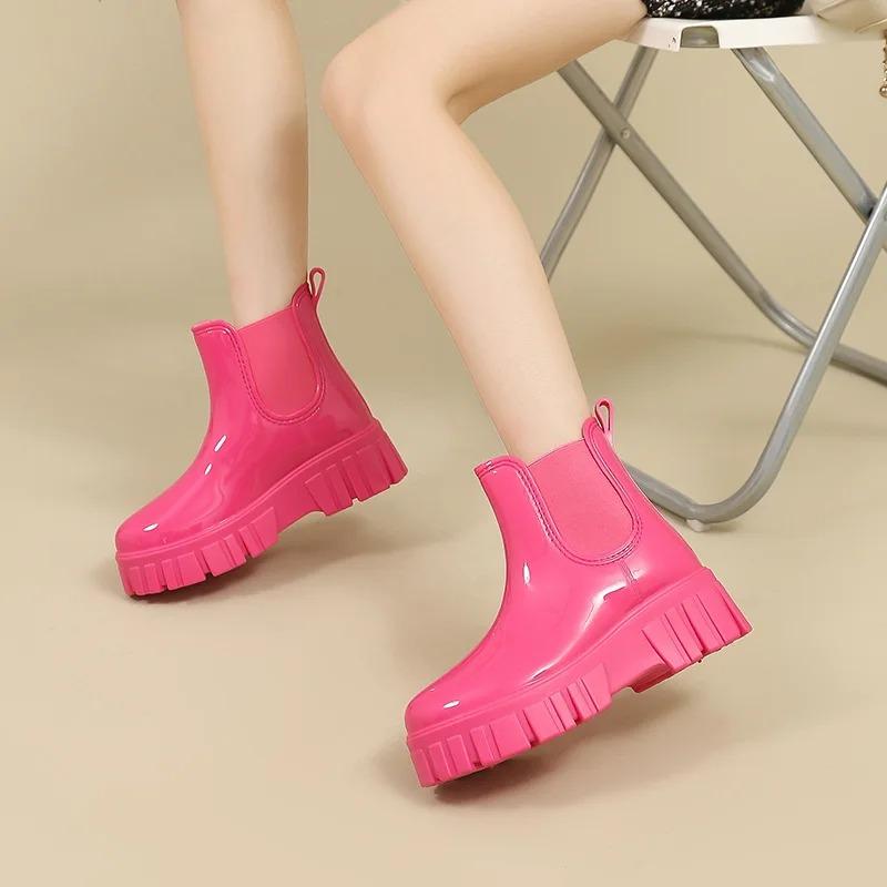 Fashion Platform Rain Boots Women Garden Galoshes Waterproof Rubber Chelsea Boots Female Non-slip Rainshoes Fishing Waders Water Shoes