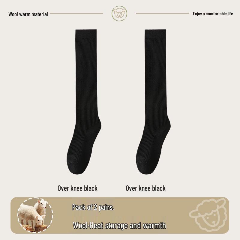 Wool Over-the-Knee Stripe Socks - Slim, Warm, Thigh-Length for Autumn & Winter