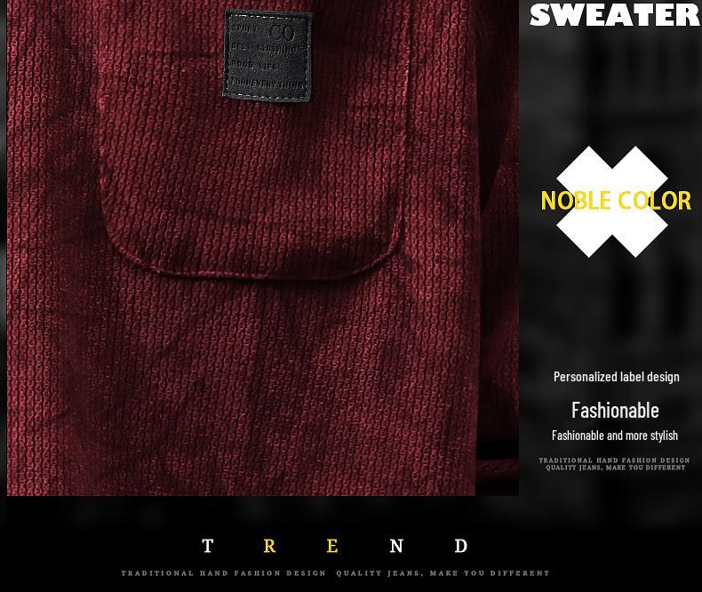 Men's Heavyweight Wool Hoodie - Spring/Autumn Round Neck, Loose Long Sleeve T-shirt, Printed Casual Base Layer