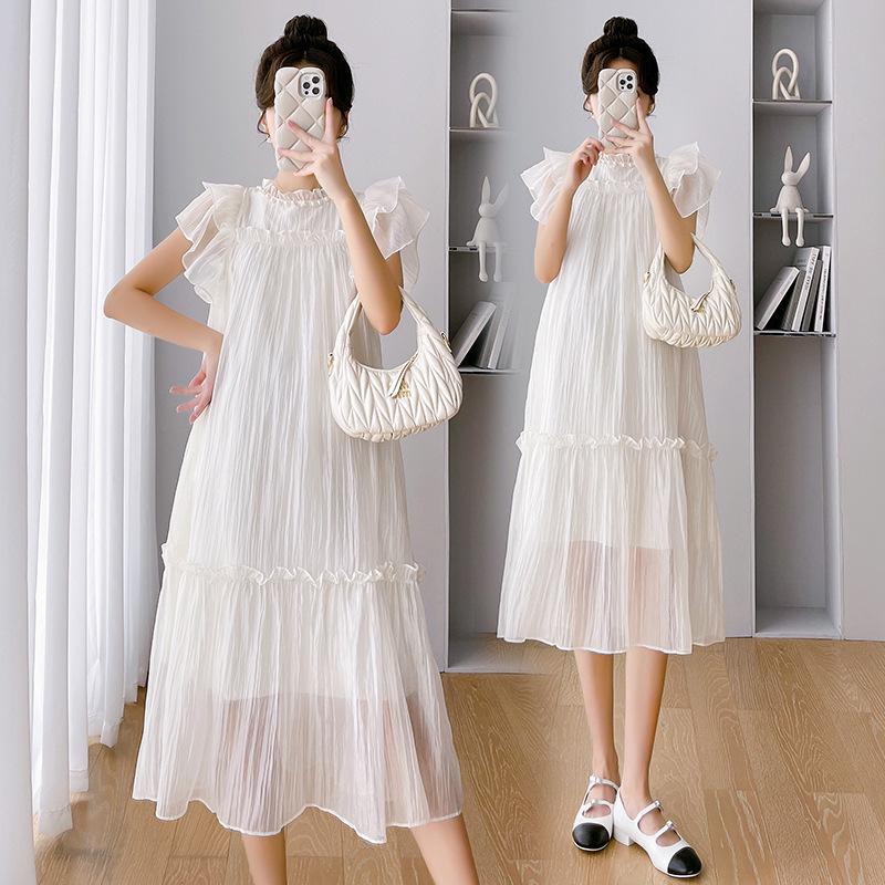 Dostępne teraz: Letnia sukienka ciążowa z falbankami na rękawach i perłowego tencelu, 2025