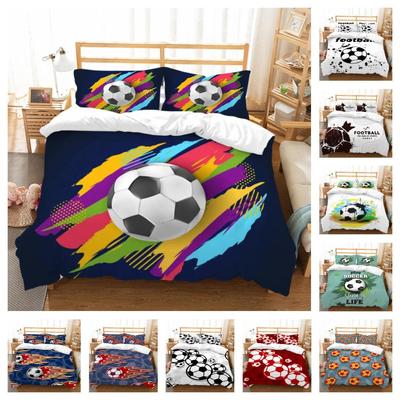 Yatak Seti Kapak 3D Futbol Baskılı Mikrofiber Nefes Rahat Yorgan Nevresim Nevresim Tek, Çift Kral