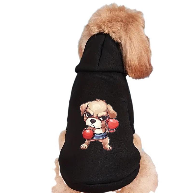 A pet sweatshirt Boxing dog print fleece dog sweatshirt cute cartoon pattern