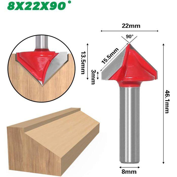 Lot 6 fraises V 8 mm (22/32 mm) – 60°/90°/120° pour CNC, défonceuse, gravure bois, PVC, MDF