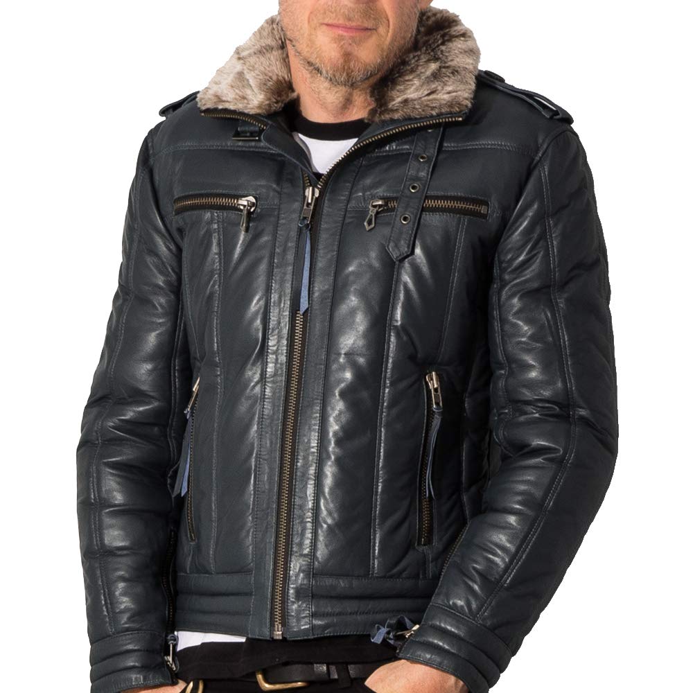 Genuine Leather Wing Neck Down Riders WNG12A LL Size Navy [Liugoo Leathers] Men's