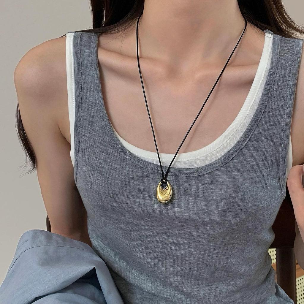 Adjustable PU Leather Cord Necklace Irregular Metal Pendant Clavicle Chain Geometric Charm Neckchain Unisex Accessory Wholesale