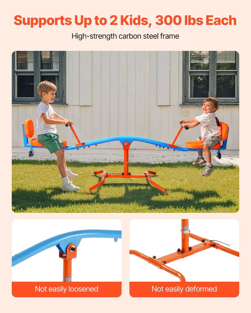 VEVOR Kids Seesaw, 136 Kg Load Capacity, Sit and Spin Teeter Totter with Easy-Grip Handles, Kids Outdoor Playground Equipment, Outside Toys