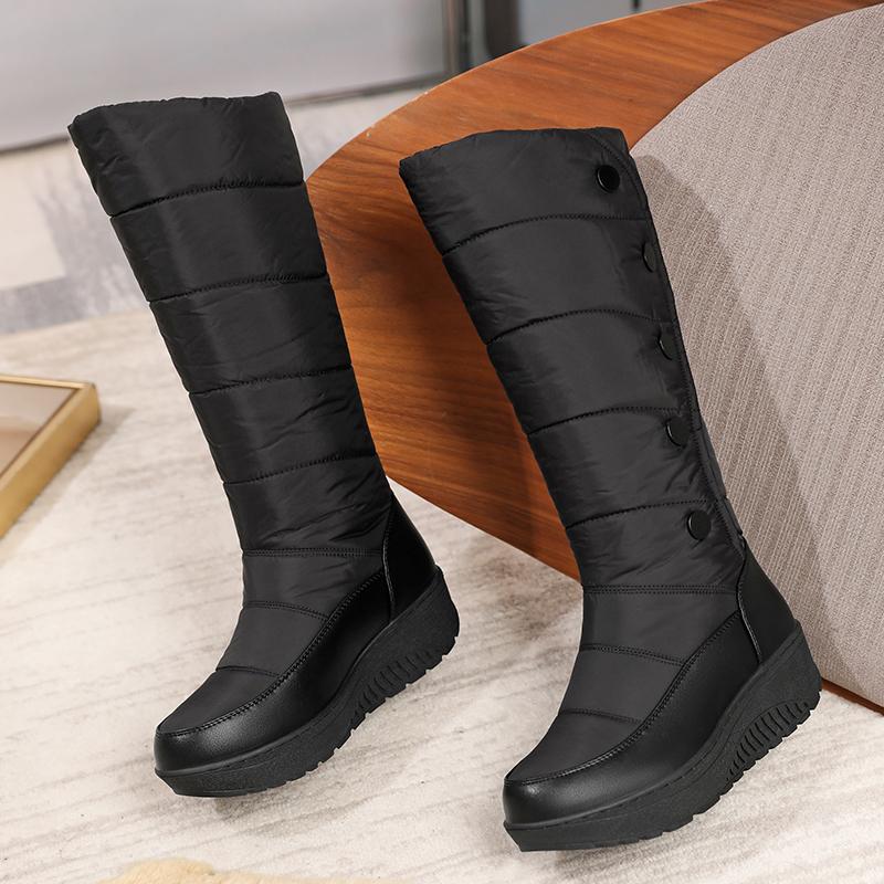 Warm Fur High Snow Boots Women Winter Shoes Casual Wedges Down Waterproof Black Red White Thick Plush Knee High Boots Girls
