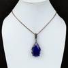 Lab-Created Blue Sapphire Gemstone Pure Copper Wire Wrapped Handmade Pendant Jewelry