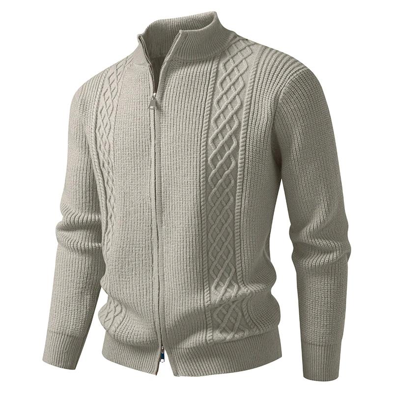 Autumn Winter Knitted Cardigan Coat Men Business Casual Sweatercoat Stand Collar Zipper Full Sleeve Knitting Sweater Outwear Man