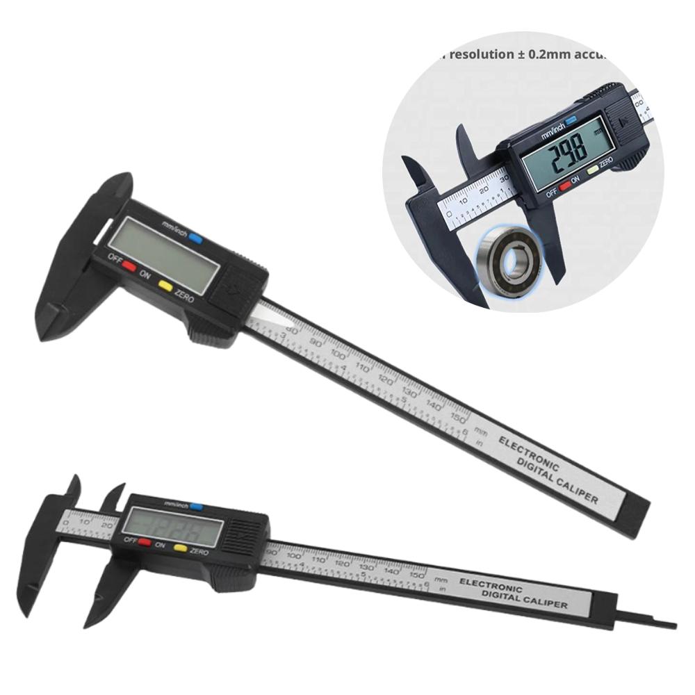 1PCS Plastic Carbon Fiber Digital Caliper 100mm 150mm LCD Display Measuring Tool For Student Jewelry Inside Outside Diameter