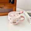 Cartoon Bear Coffee Cup High Value Mug with Cover Spoon Pink Rabbit Ceramic Cup Couple Cup