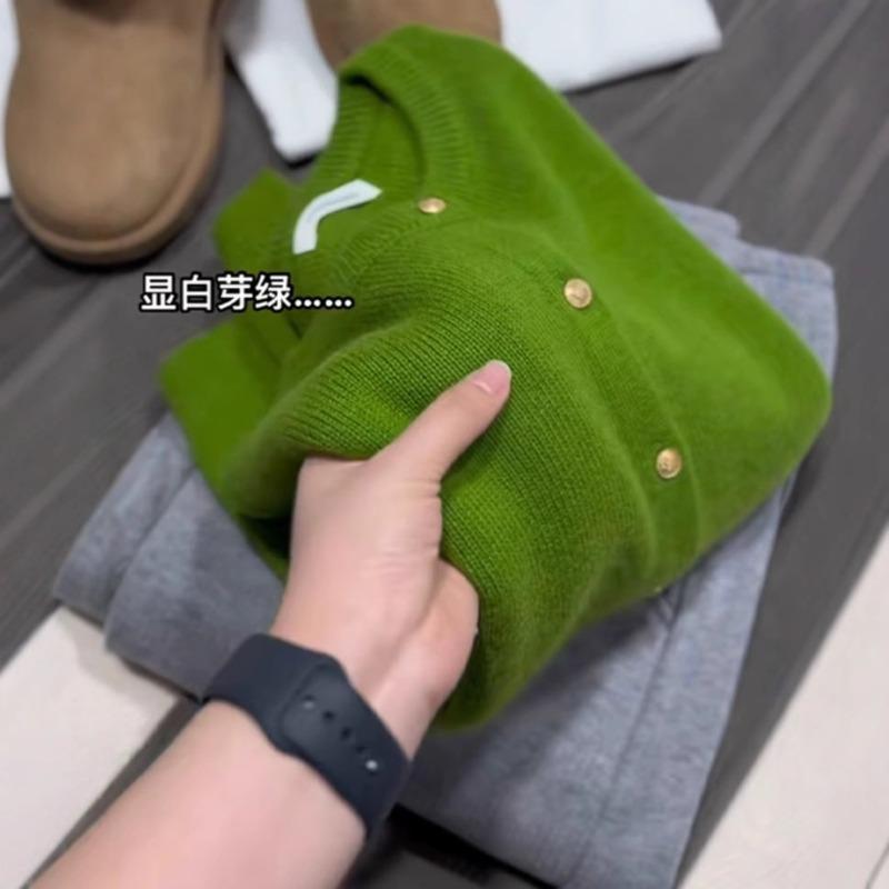 Autumn and winter popular new small green knitted cardigan sweater femininity white soft waxy top coat
