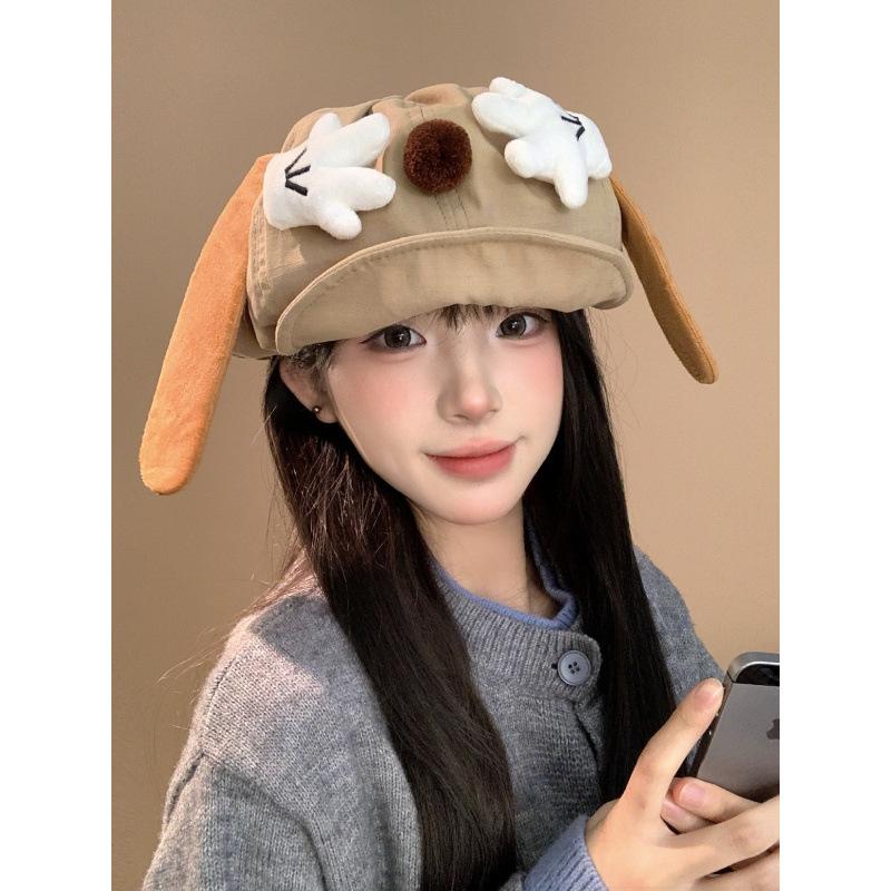 Japanese Cute Cartoon Puppy Cloud Hat Female Spring And Summer Travel Big Head Circumference Showing Face Small Casual Versatile Octagonal Hat