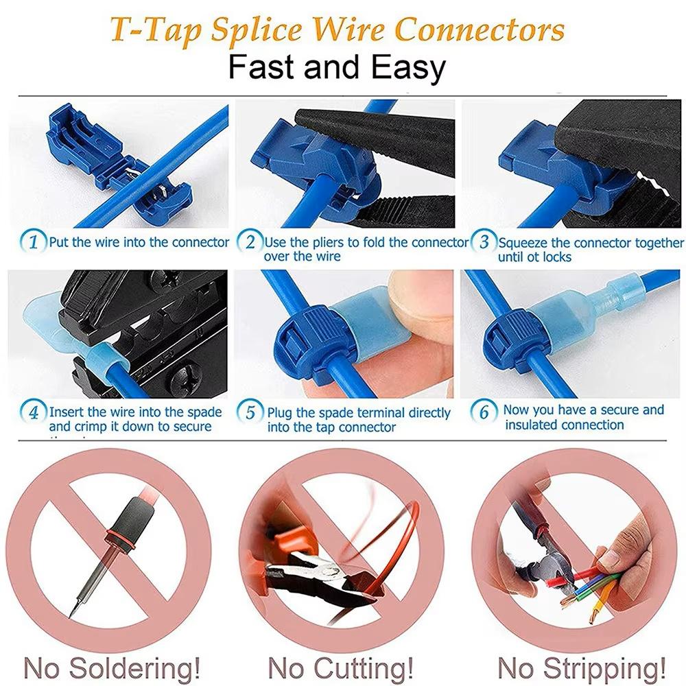 60-480PCS T Tap Wire Connectors Kit Electrical Connectors Kit Spade Terminals Quick Splice Disconnect Wire Taps (22-10 AWG)