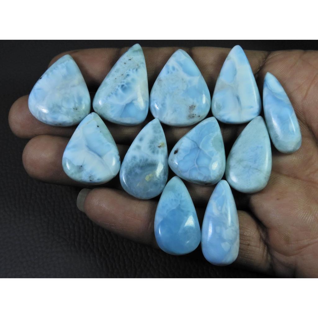 266Cts. Natural Larimar Pectolite Pear Cabochon Loose Gemstone 11 Pcs Lot C-850