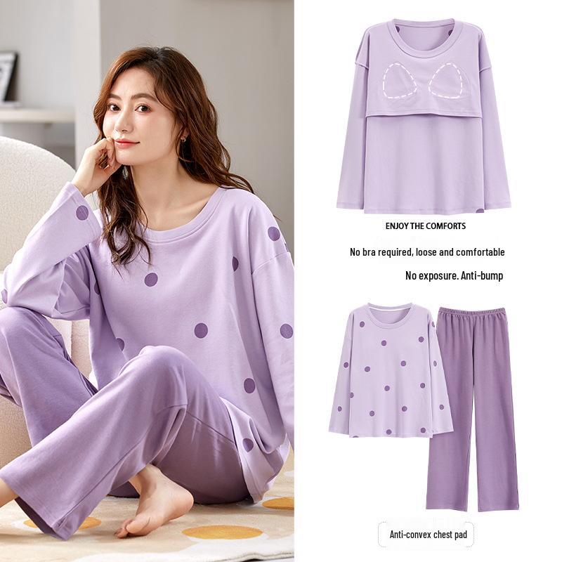 

Женский хлопковый пижамный комплект с длинными рукавами и нагрудными вкладышами, больших размеров, весна/осень 2025 XXL