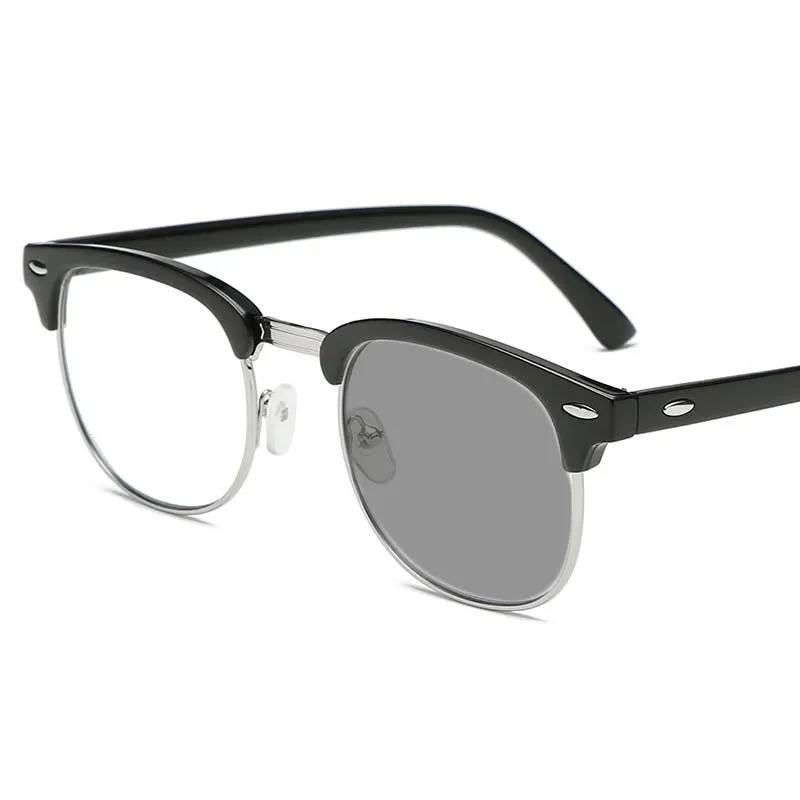 High Quality  New Fashionable Half Frame Photochromic Men's Myopia Glasses Retro High End Men's and Women's Anti Blue Light Glasses