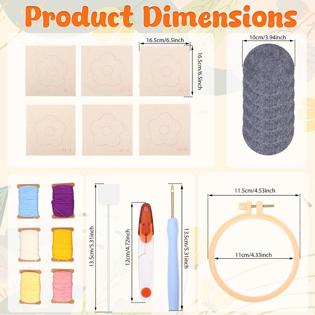 6 Pcs Punch Needle Cup Mat Kit DIY Punch Needle Embroidery Kit Multi-purpose Craft Punches Needles Cups Pad Set for Beginners