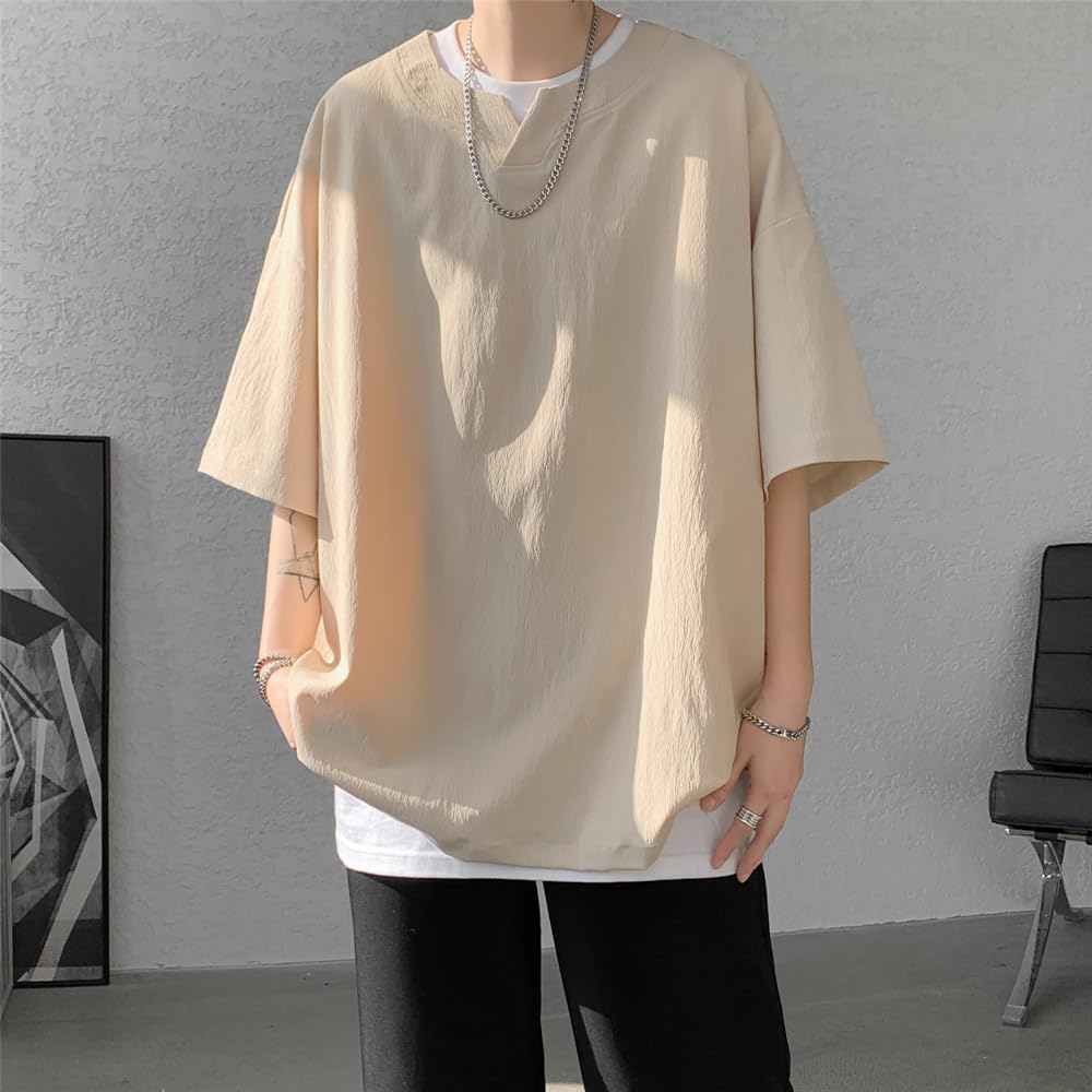 Summer clothes for short sleeve large loose big summer popular on the plain spring and summer kaqi M [Aaronlive] men, t-shirt, 5/8 sleeve, size, cool,