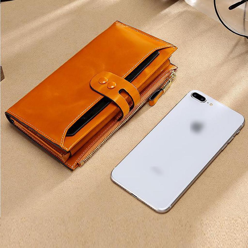 Skórzany portfel damski Długi portfel retro RFID o dużej pojemności