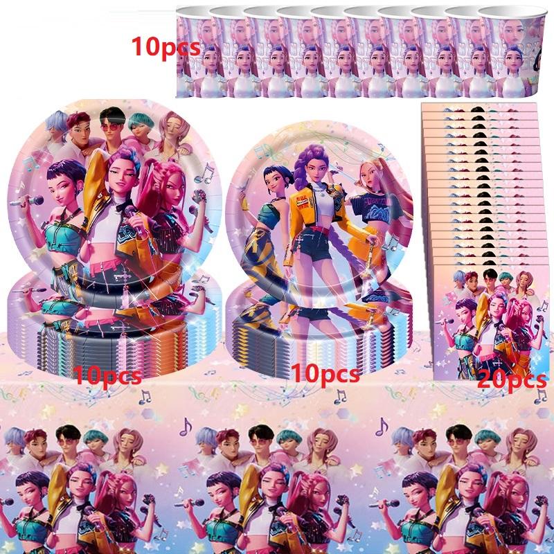 D-Demon H-Hunters Disposable Party Cutlery Set Flag Pulling Outdoor Picnic Supplies Birthday Party Decor Korean Kpop Anime Party